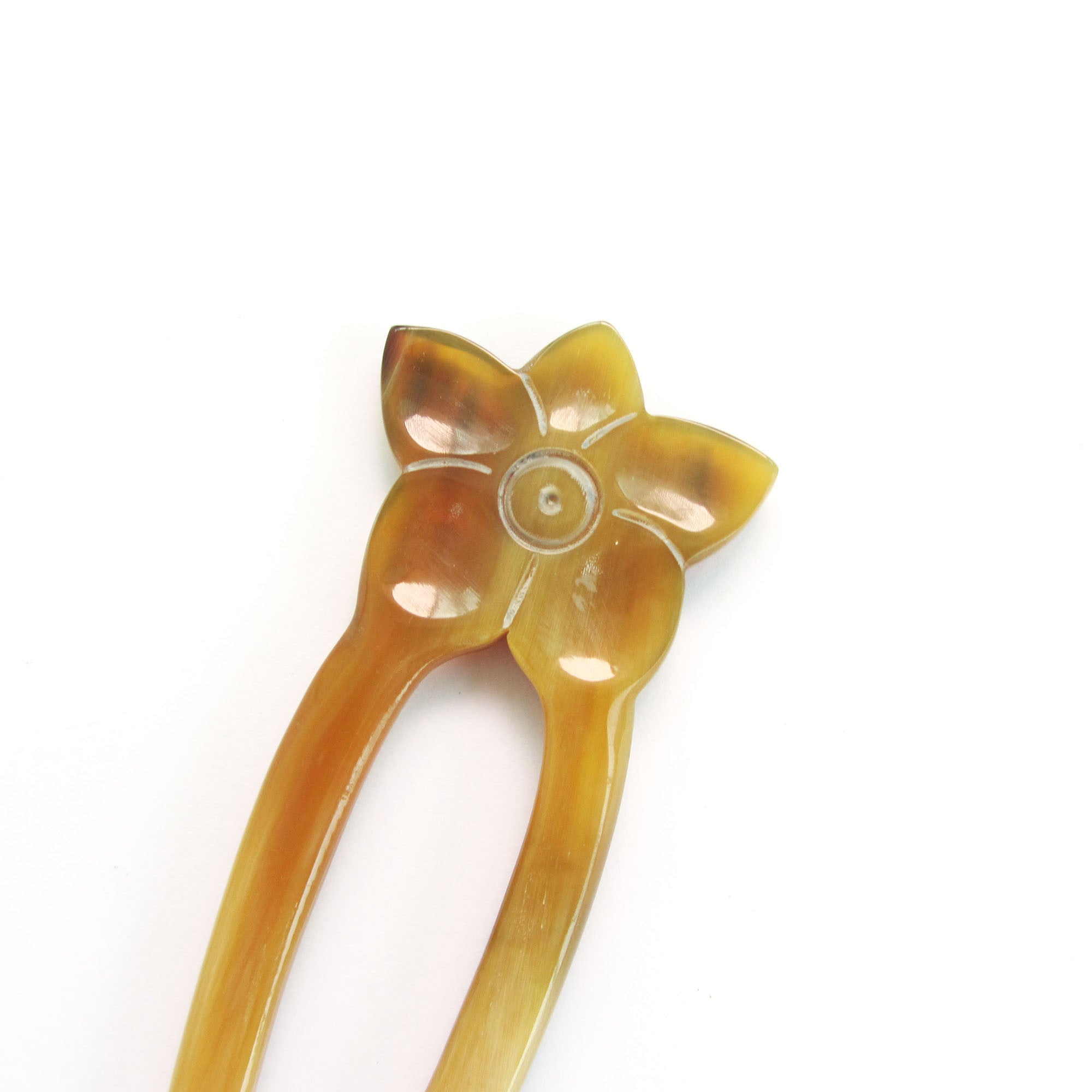 Natural Light Color Buffalo Horn Flower Hair Fork