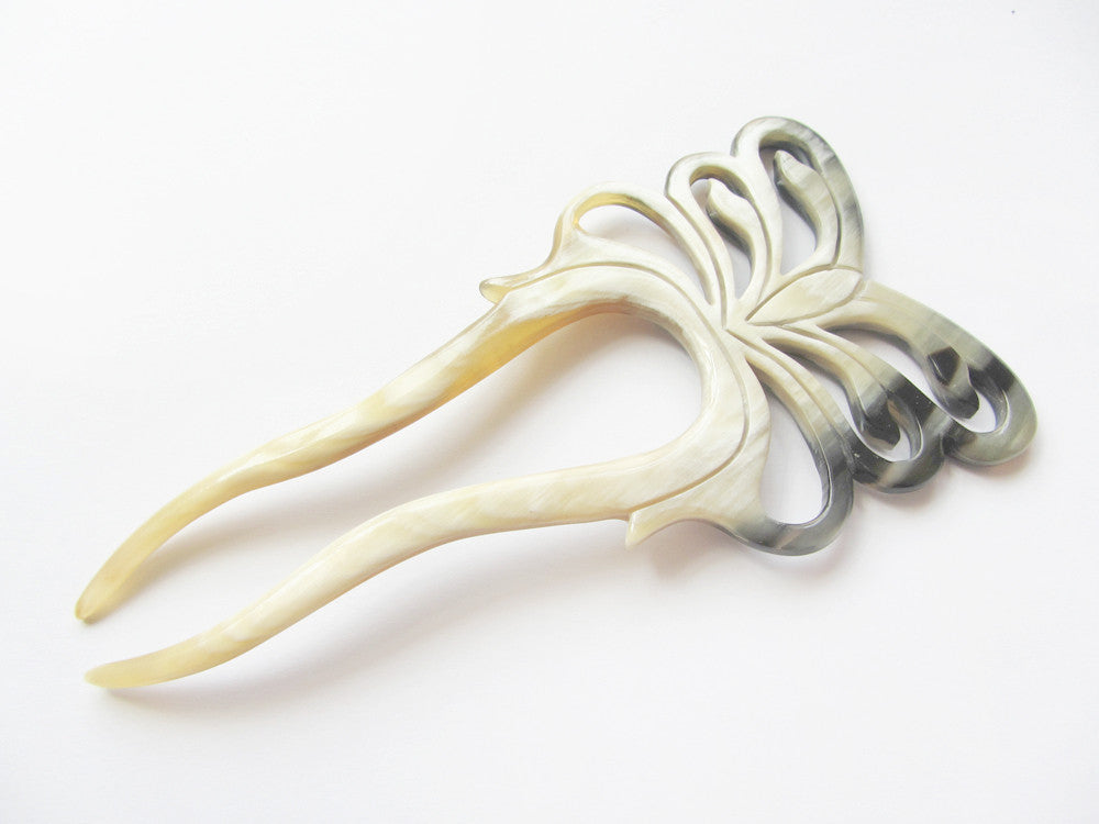 Butterfly Buffalo Horn Hair Fork- Light Shade