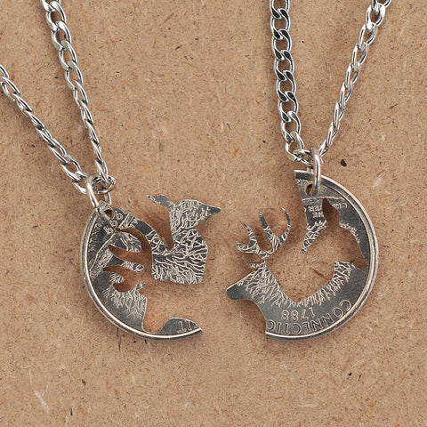 Hand Coin Cut Turtle Interlocking Necklaces