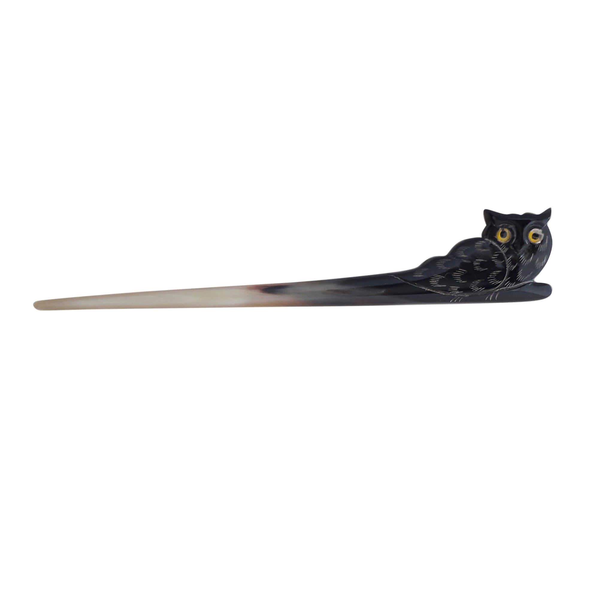 Buffalo Horn Hair Stick - Black Owl