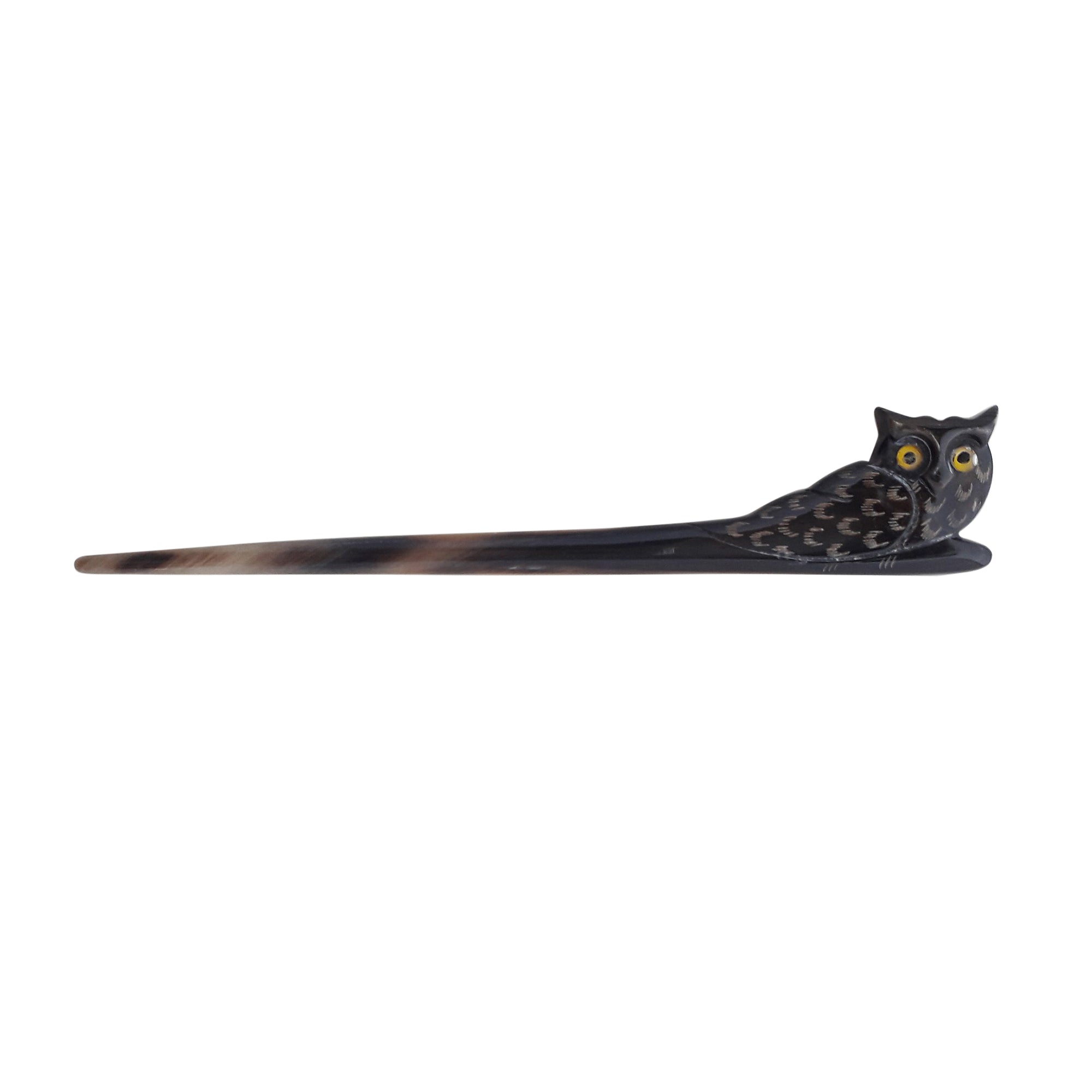 Buffalo Horn Hair Stick - Black Owl