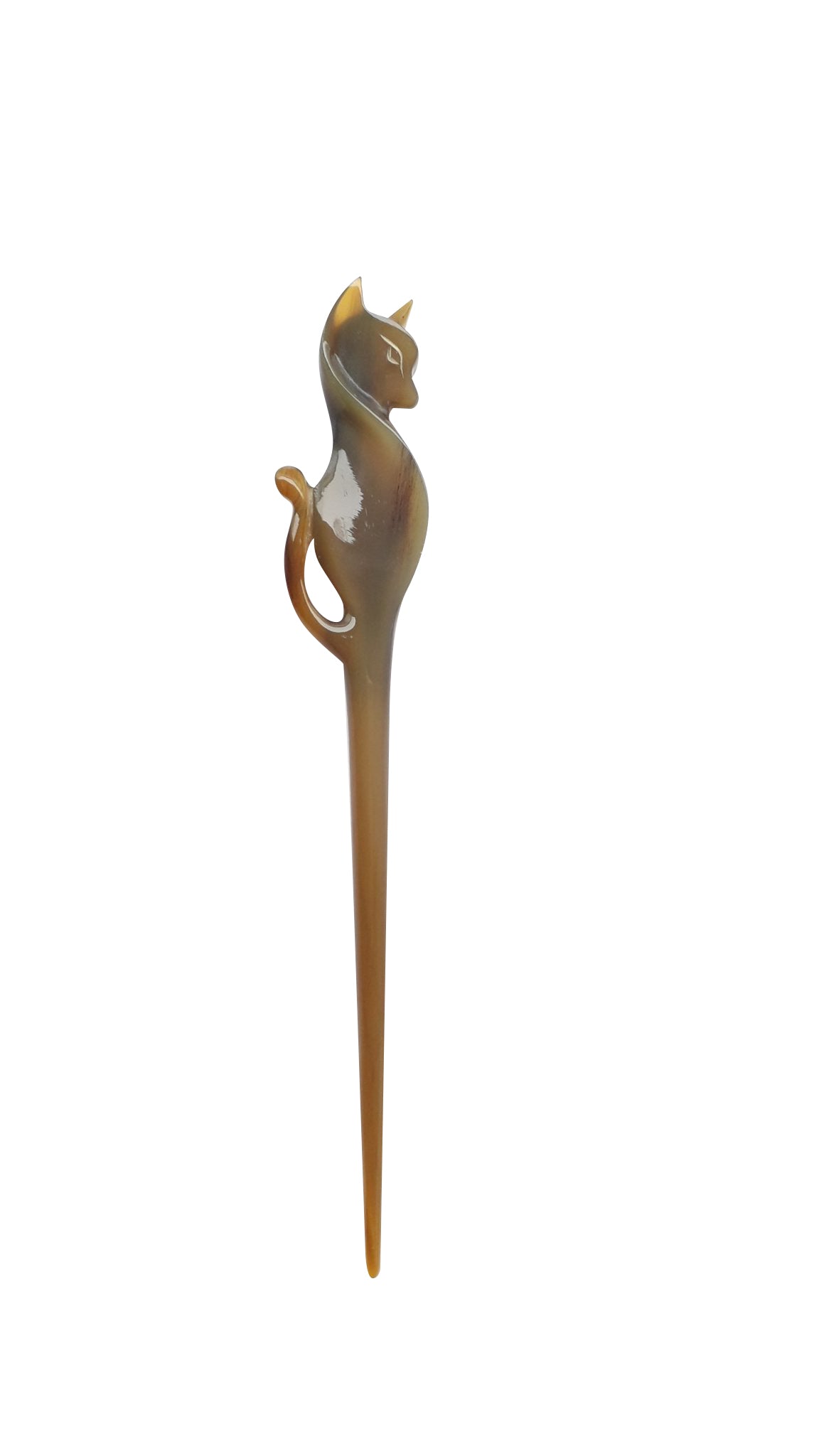 Multicolor buffalo horn hair stick - Cat Carved