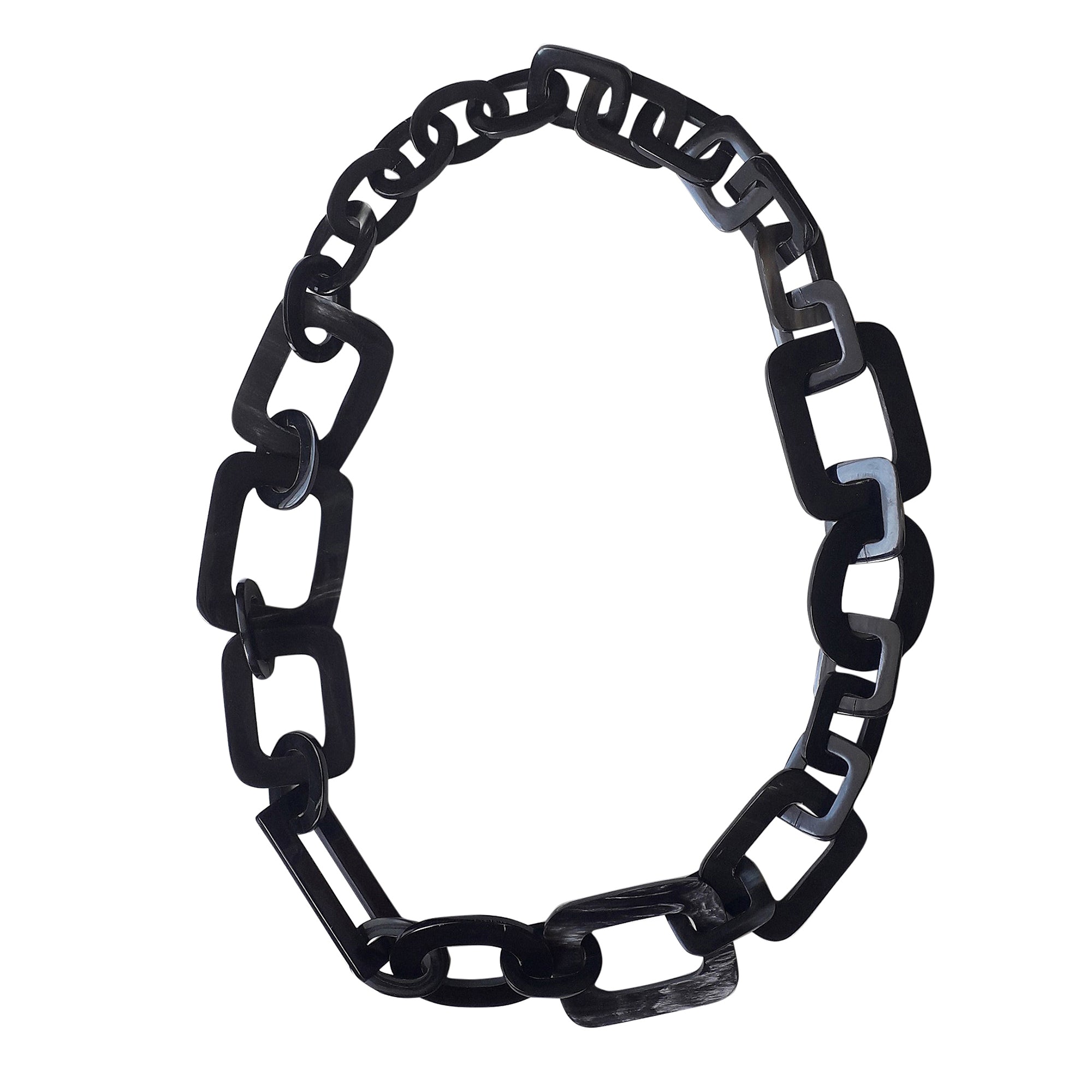 Black long link chain buffalo horn necklace, big chainmaille necklace
