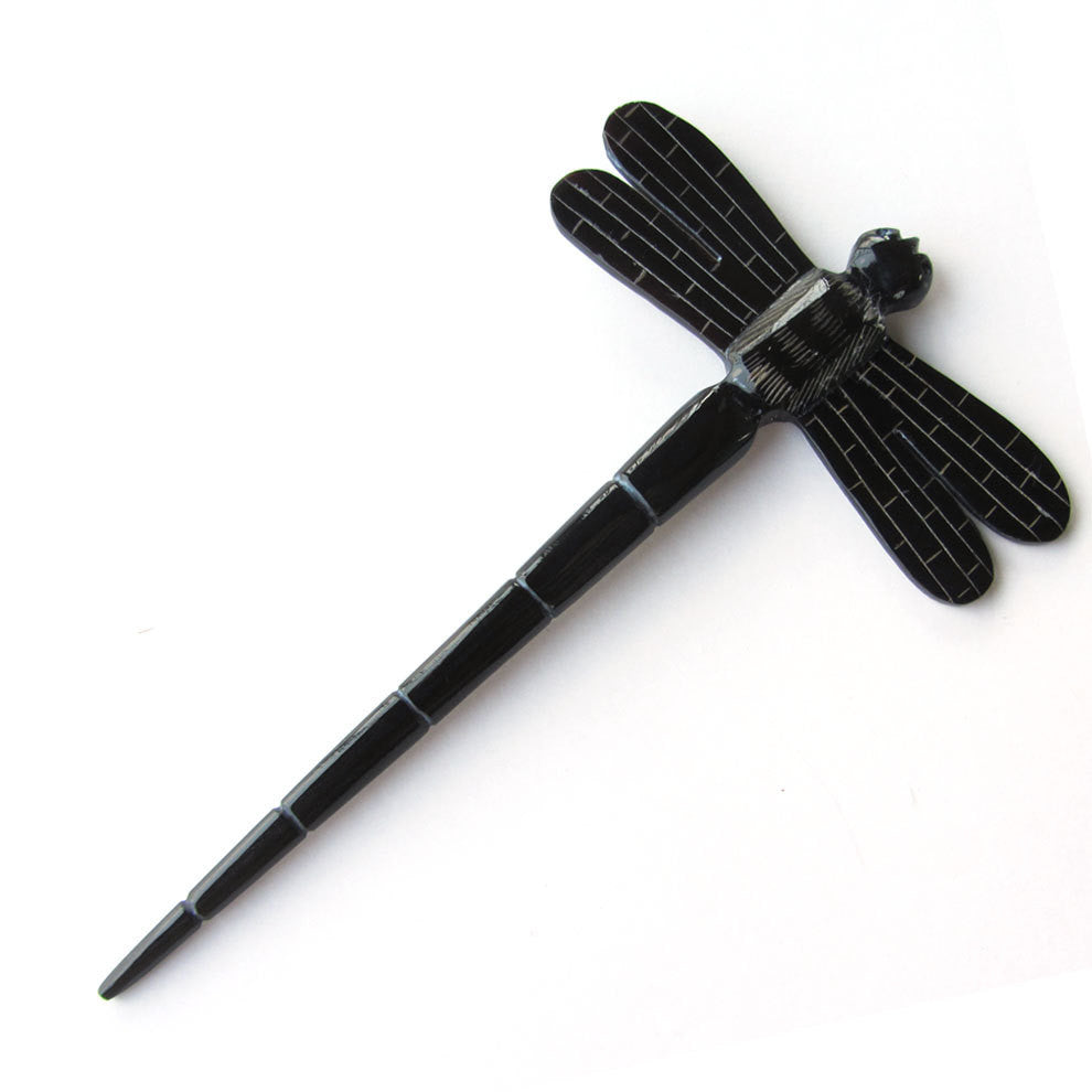 Black Dragonfly horn hair stick
