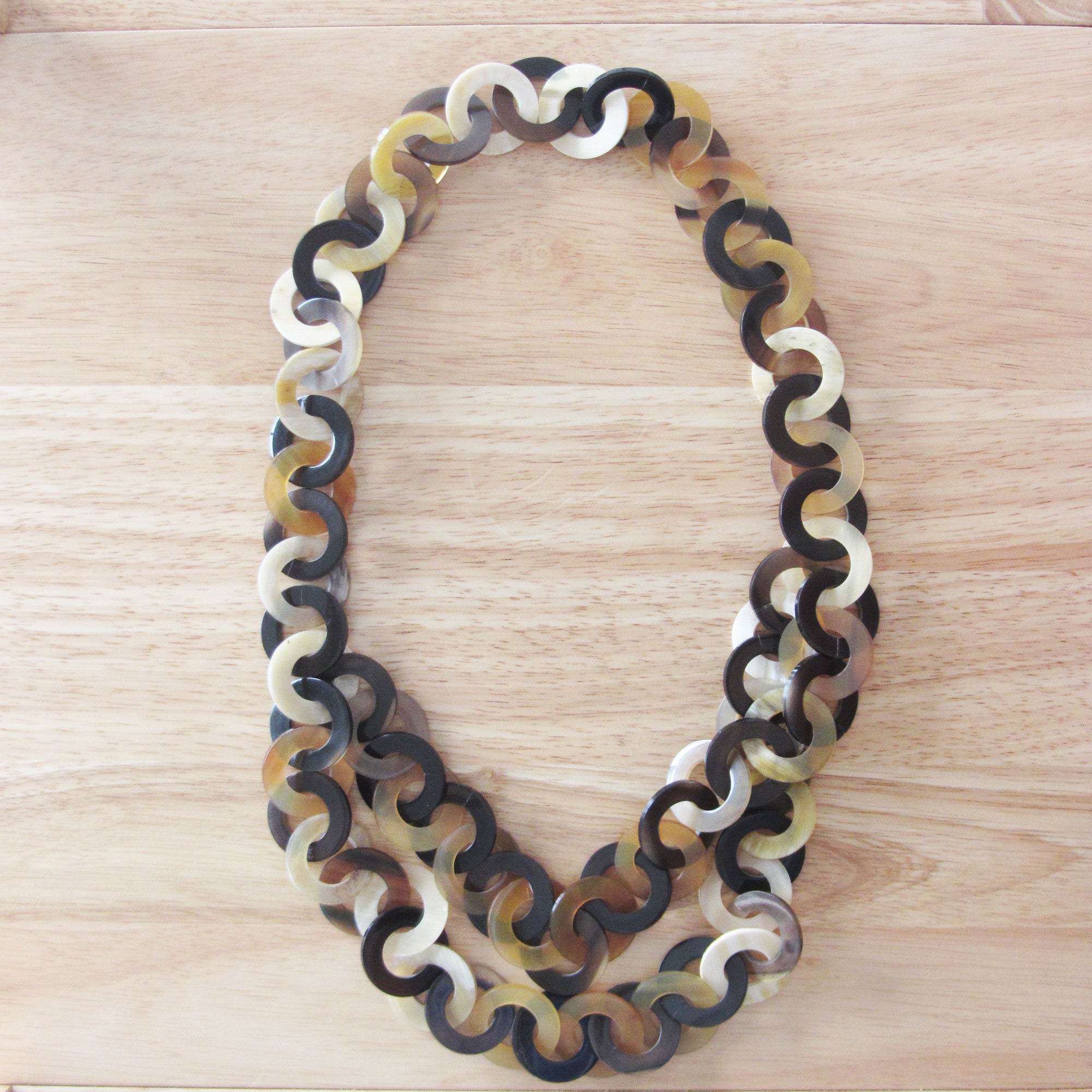 Charm necklace, layer link chain buffalo horn necklace
