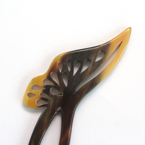 Buffalo horn hair fork carved butterfly