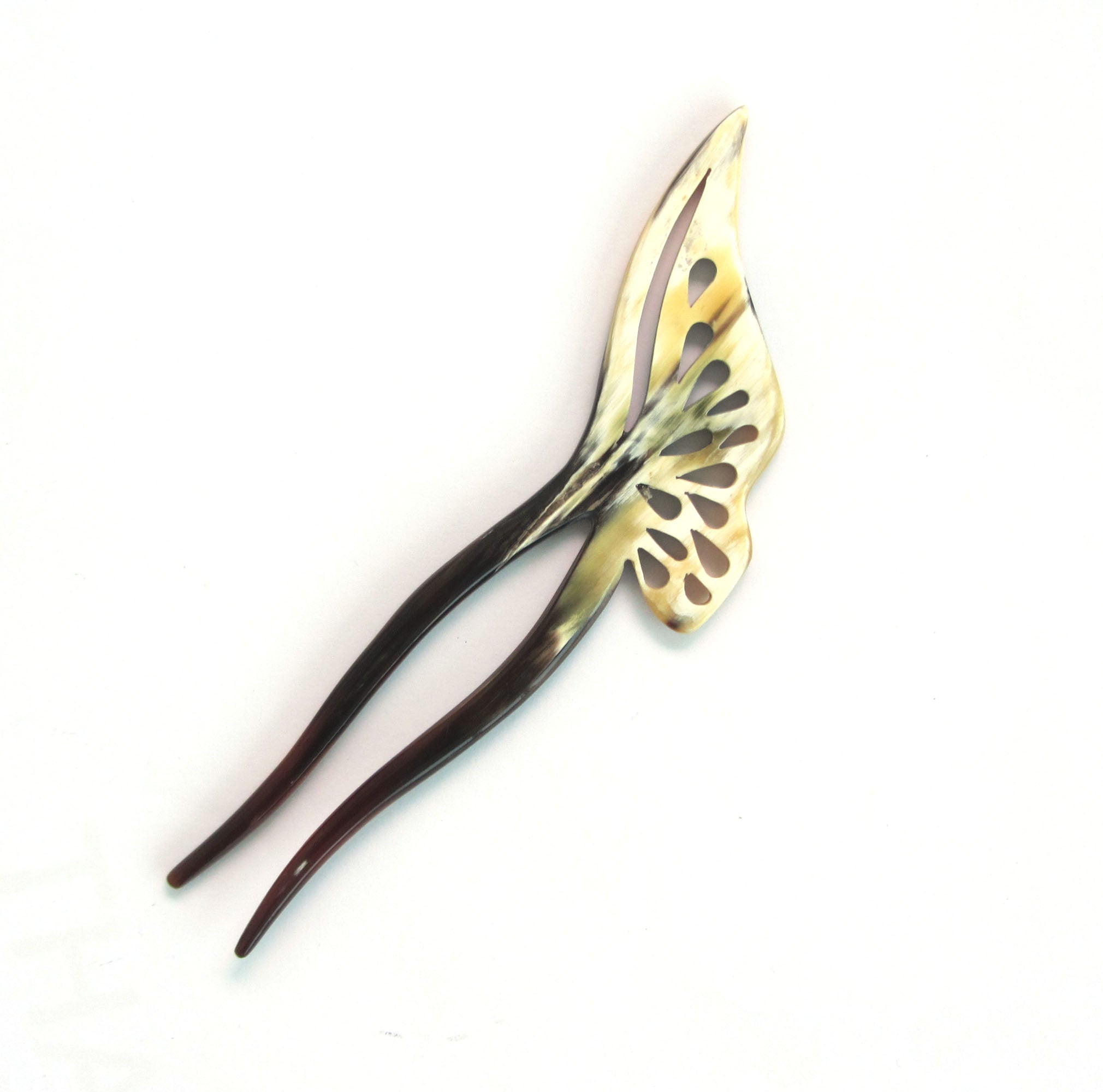 Buffalo horn hair fork carved butterfly