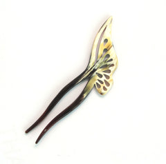 Buffalo horn hair fork carved butterfly