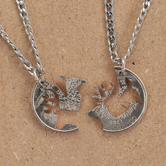 Hand Coin Cut Buck and Doe Interlocking Necklace