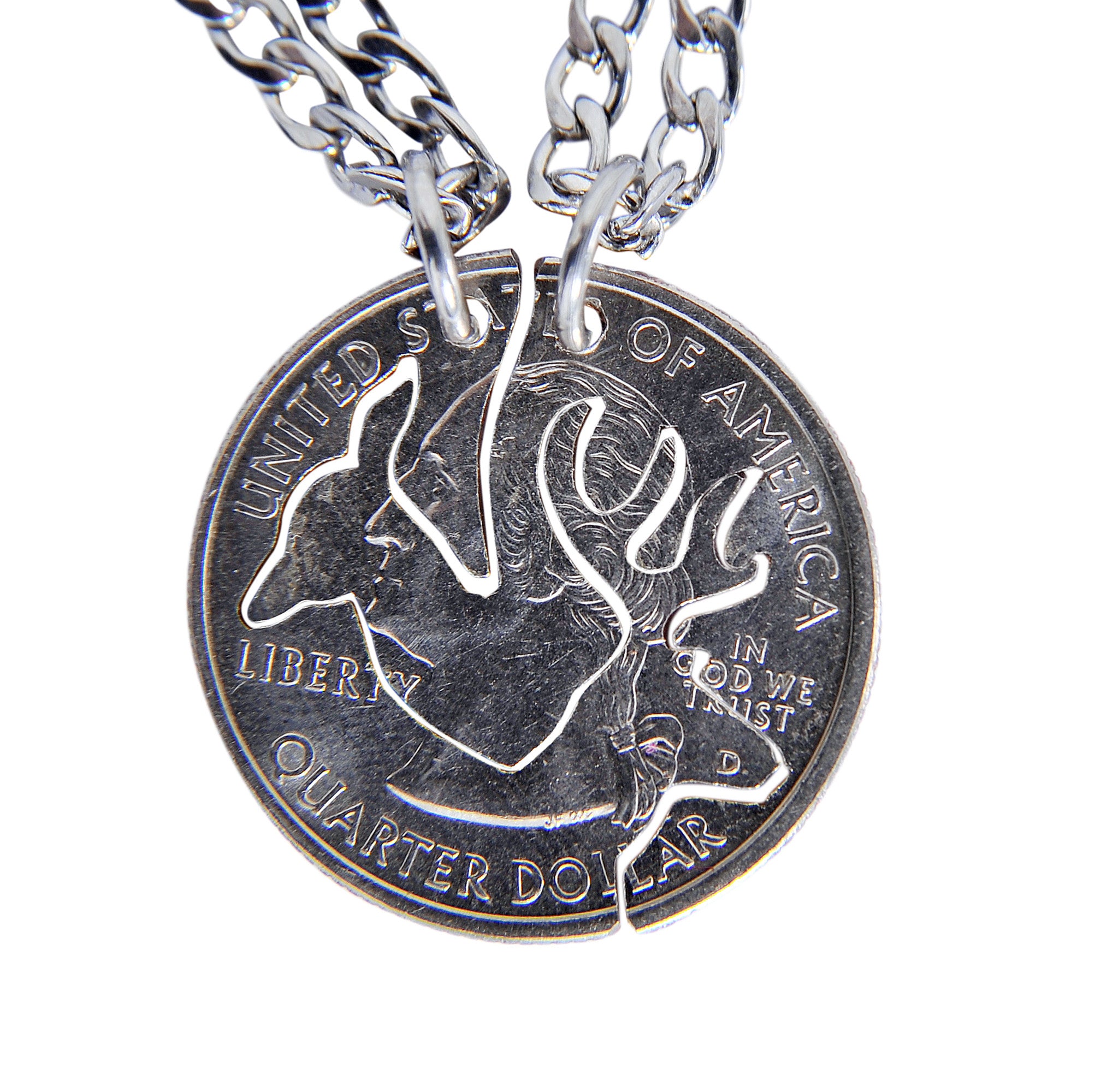 Hand Coin Cut Buck and Doe Interlocking Necklace