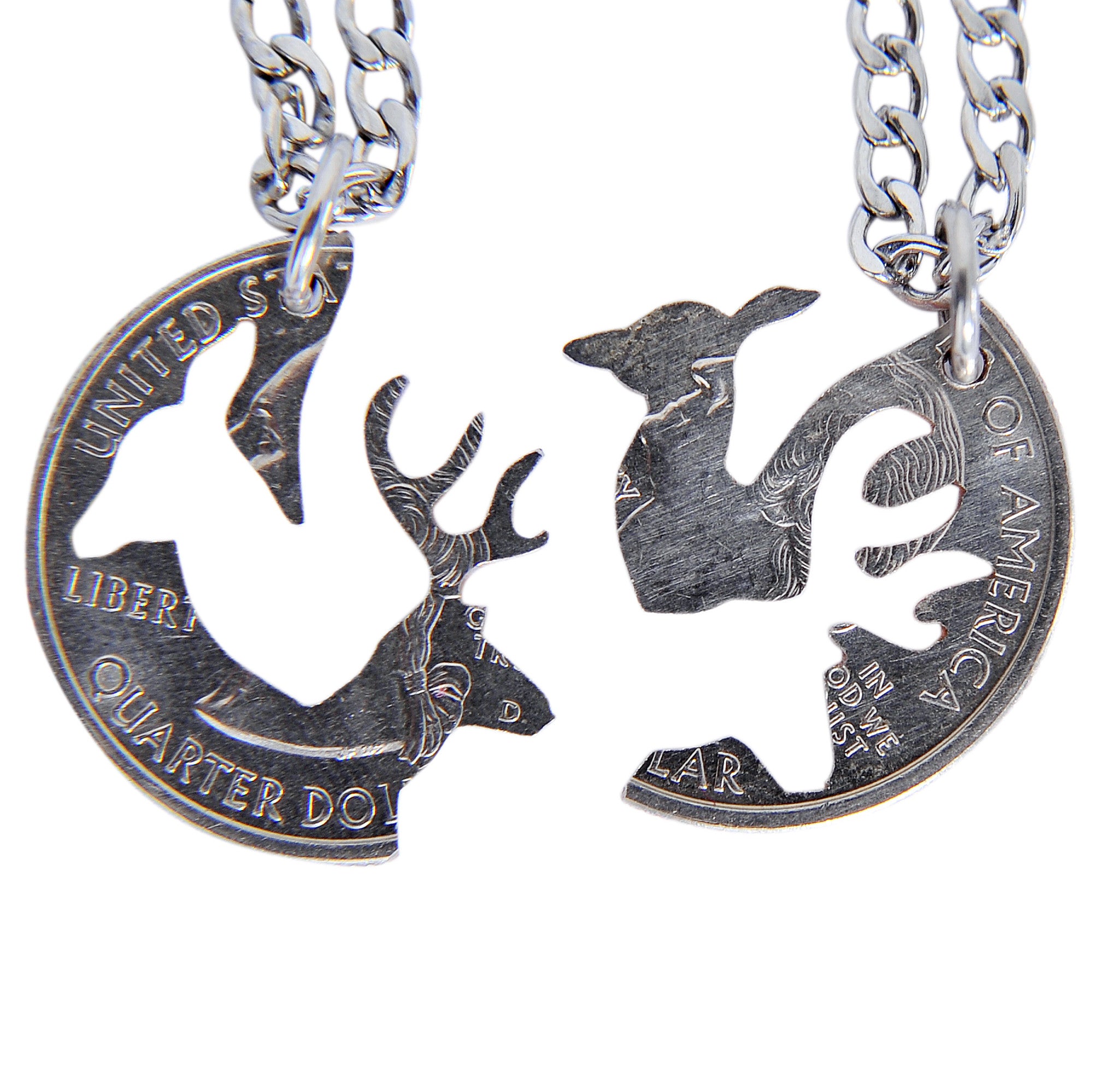 Hand Coin Cut Buck and Doe Interlocking Necklace