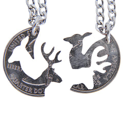 Hand Coin Cut Buck and Doe Interlocking Necklace