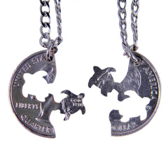 Hand Coin Cut Turtle Interlocking Necklaces