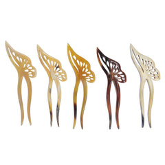 Buffalo horn hair fork carved butterfly