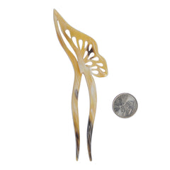 Buffalo horn hair fork carved butterfly