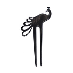Black Buffalo horn hair fork Carved Peacock