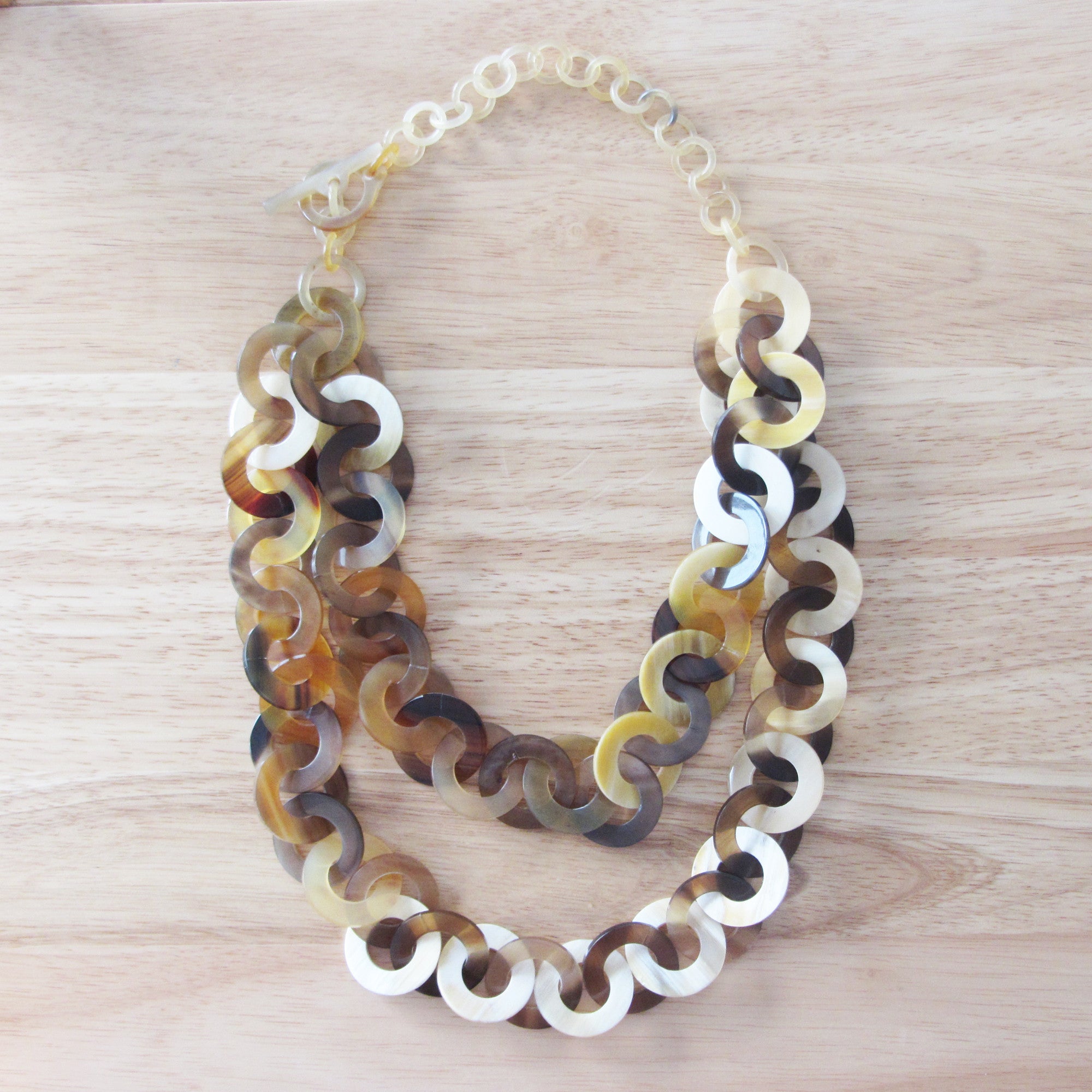 Charm necklace, layer link chain buffalo horn necklace